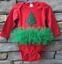Image 2 of Christmas Tree Tutu Bodysuit Leotard Girl’s Tulle Red and Green Dress  Party Set