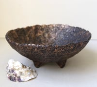 Image 1 of Handmade Paper Mache Bowl with Lace Floral Texture | Rustic Decorative Art on 4 Legs