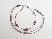 Image 1 of Red Jasper adjustable cord choker necklace - Handmade jewelry