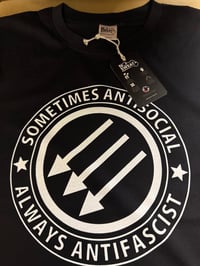 Image 4 of Sometimes Antisocial Always Antifascist antifa 3 arrows T-Shirt