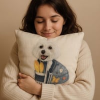 Image 1 of Custom Wool Felt Pillow with Real Fur, Full Size [ 12in x 12in ]