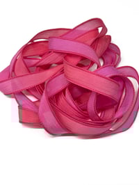 Image 1 of 1PC.  HOT PINK  42" Hand Dyed Finished Edge Silk Wrist Wrap Bracelet/Jewelry/Craft Ribbons