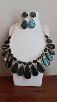 Image 7 of LABRADORITE TEARBDROP BIB NECKLACE AND EARRING SET