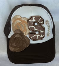 Image 3 of Brown Trucker Hat with Roses and Initial
