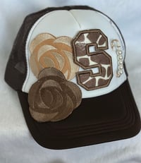 Image 5 of Brown Trucker Hat with Roses and Initial