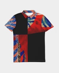 Image 1 of Red White & Blue Elegance Men's All-Over Print Slim Fit Short Sleeve Polo