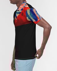 Image 4 of Red White & Blue Elegance Men's All-Over Print Slim Fit Short Sleeve Polo