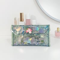 Image 1 of Pastel Green Vinyl Holographic Unicorn and Hearts Large Clutch