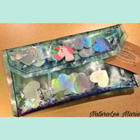 Image 2 of Pastel Green Vinyl Holographic Unicorn and Hearts Large Clutch
