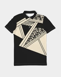 Image 1 of B&W Men's All-Over Print Slim Fit Short Sleeve Polo