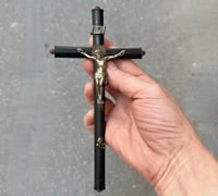 Image 2 of Crucifix antique Jésus Christ  Napoléon III en bois noirci et Christ en métal - fin XIXe.