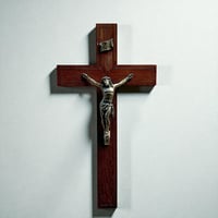 Image 1 of Grand Crucifix Antique  – Jésus Christ sur la Croix – Bronze doré & Chêne - 40 cm