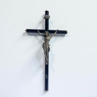 Image 1 of Grand crucifix antique Jésus Christ  Napoléon III en bois noirci et Christ en métal - fin XIXe.