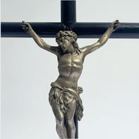 Image 3 of Grand crucifix antique Jésus Christ  Napoléon III en bois noirci et Christ en métal - fin XIXe.