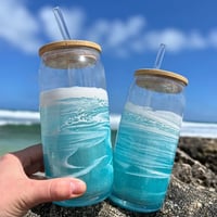 Image 3 of Resin Ocean Wave Drinking Glass with Bamboo Lid and Glass Straw