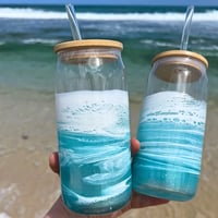Image 5 of Resin Ocean Wave Drinking Glass with Bamboo Lid and Glass Straw