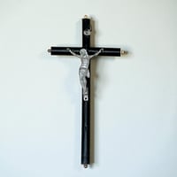 Image 1 of Crucifix antique Jésus Christ / Napoléon III en bois noirci et Christ en métal - fin XIXe.