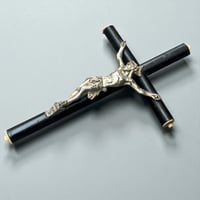 Image 3 of Crucifix antique Jésus Christ . Napoléon III en bois noirci et Christ en métal - fin XIXe.