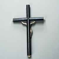 Image 7 of Crucifix antique Jésus Christ . Napoléon III en bois noirci et Christ en métal - fin XIXe.