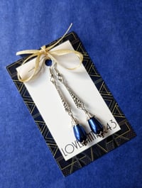 Image 7 of 1920s Art Deco Pearl Teardrop Earrings, Montana Blue