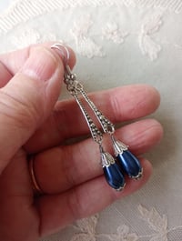 Image 2 of 1920s Art Deco Pearl Teardrop Earrings, Montana Blue