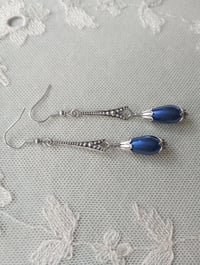 Image 3 of 1920s Art Deco Pearl Teardrop Earrings, Montana Blue