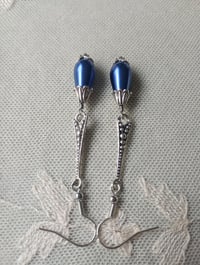 Image 11 of 1920s Art Deco Pearl Teardrop Earrings, Montana Blue