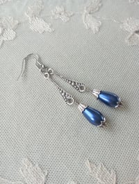 Image 8 of 1920s Art Deco Pearl Teardrop Earrings, Montana Blue