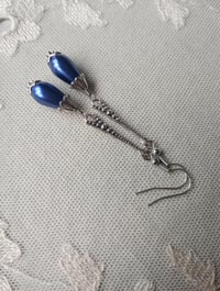 Image 10 of 1920s Art Deco Pearl Teardrop Earrings, Montana Blue