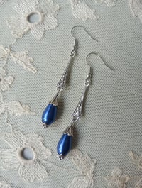 Image 6 of 1920s Art Deco Pearl Teardrop Earrings, Montana Blue