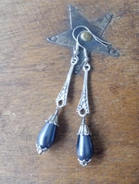 Image 4 of 1920s Art Deco Pearl Teardrop Earrings, Montana Blue