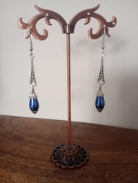 Image 5 of 1920s Art Deco Pearl Teardrop Earrings, Montana Blue