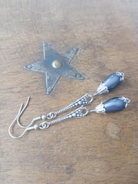 Image 9 of 1920s Art Deco Pearl Teardrop Earrings, Montana Blue