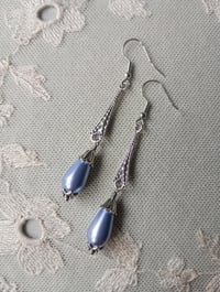 Image 6 of 1920s Art Deco Pearl Teardrop Earrings, Icy Blue