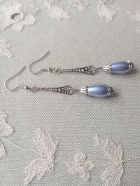 Image 3 of 1920s Art Deco Pearl Teardrop Earrings, Icy Blue