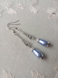 Image 7 of 1920s Art Deco Pearl Teardrop Earrings, Icy Blue