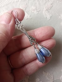 Image 2 of 1920s Art Deco Pearl Teardrop Earrings, Icy Blue