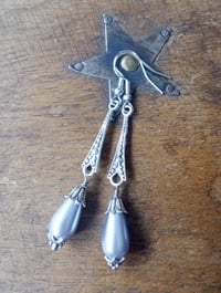 Image 4 of 1920s Art Deco Pearl Teardrop Earrings, Icy Blue