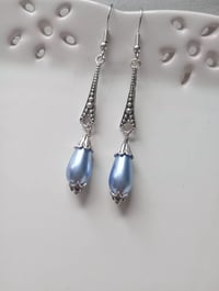 Image 1 of 1920s Art Deco Pearl Teardrop Earrings, Icy Blue