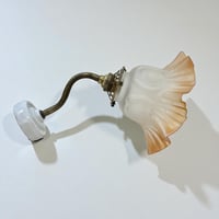 Image 1 of Applique murale col de cygne vintage en laiton et tulipe opaline fleur pâte de verre 