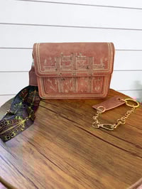 Image 2 of Pink Three Cross Burned Crossbody Purse