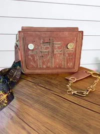 Image 1 of Pink Three Cross Burned Crossbody Purse