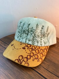 Image 1 of Honey Bee Honeycomb Wildflower Hand Burned Baseball Cap