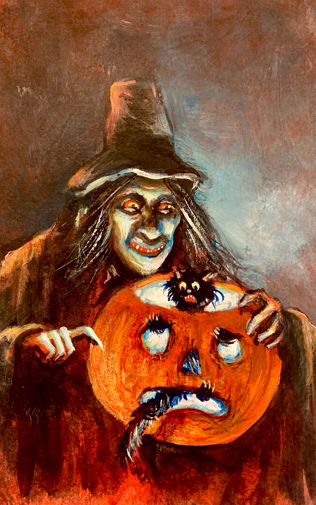 Image of “Hiding” original 4.5” x 6.5” acrylic painting