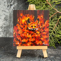 Fox Hidden in Leaves painting mini canvas artwork 4x4