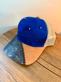 Image 9 of Transformation Collection Tooled Leather Two Tone Suede Baseball Caps