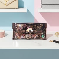 Image 1 of Black Vinyl Holographic Rainbow and Pastel Foam Puff Large Clutch