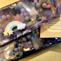 Image 3 of Black Vinyl Holographic Rainbow and Pastel Foam Puff Large Clutch