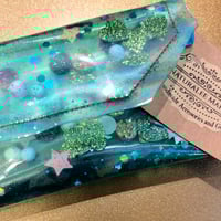 Image 3 of Turquoise Vinyl Holographic Stars and Baubles Small Clutch