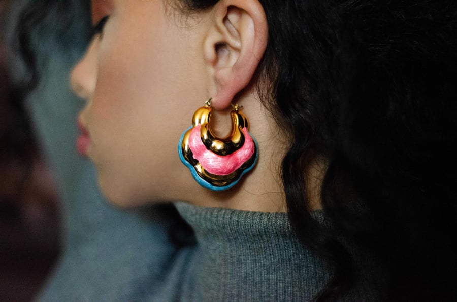Image of Akayla Puffy Cloud Enamel Gold Tone Earrings